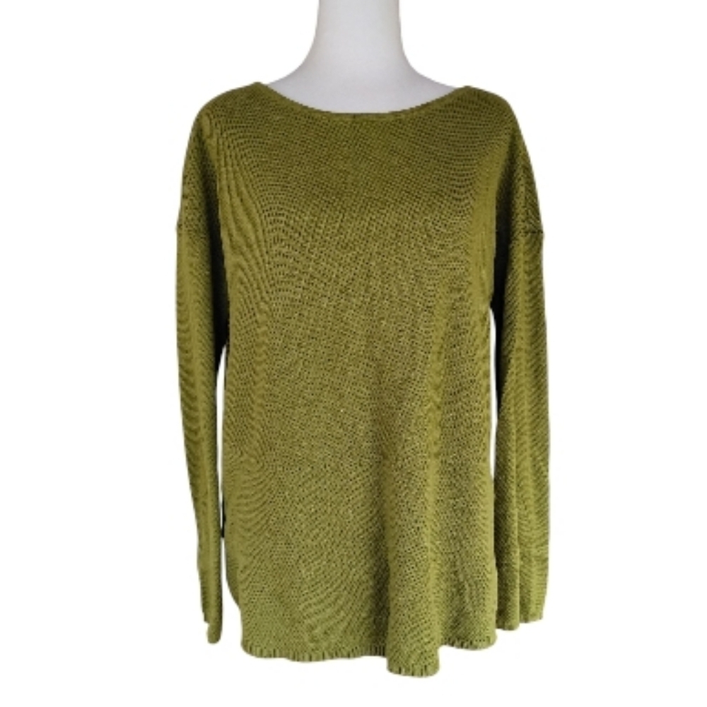 J. Jill Women's Moss Green Rib Knit Cotton Blend Sweater Size Medium